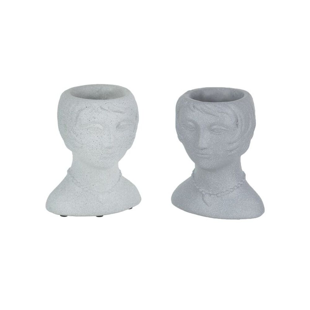Set of 2 Roaring 20's Flapper Lady Gray Concrete Head Mini Planter 6 Inches Tall